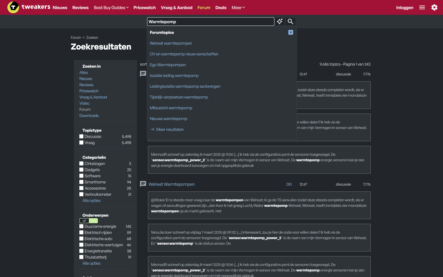 A mockup of the Tweakers website with the final button design of the search assistant